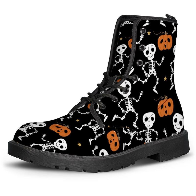 Hommes Cuir Semelle Souple Halloween Wacky Impression Antidérapant Bout Rond Casual Martin Bottes