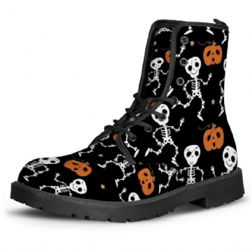 Hommes Cuir Semelle Souple Halloween Wacky Impression Antidérapant Bout Rond Casual Martin Bottes