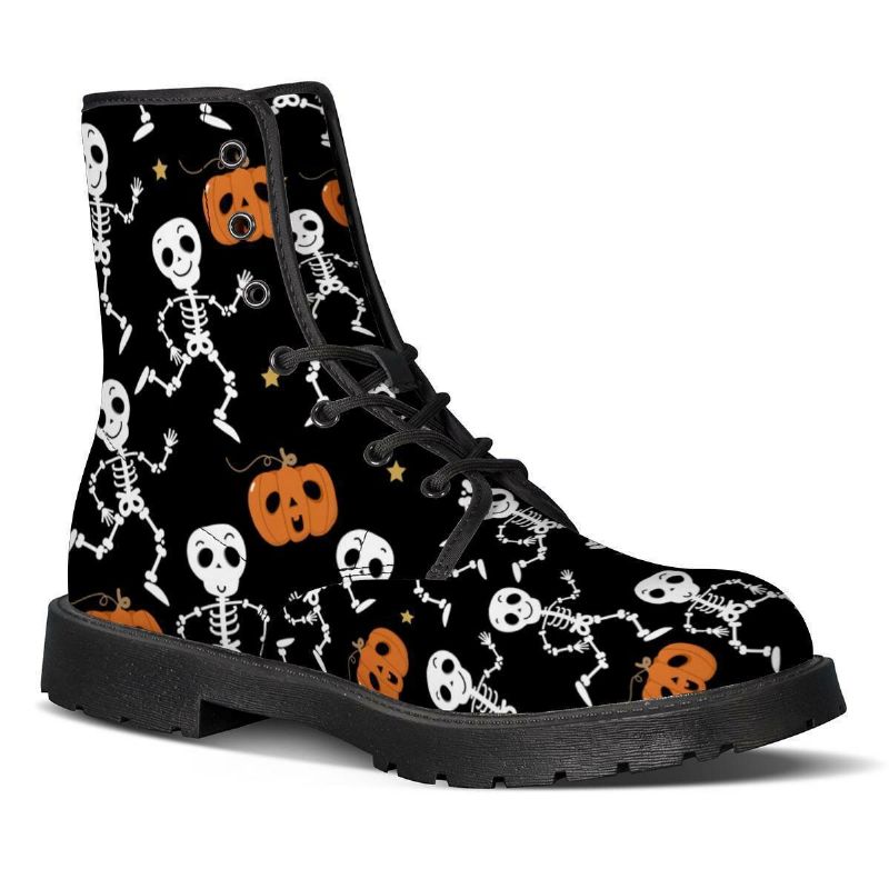 Hommes Cuir Semelle Souple Halloween Wacky Impression Antidérapant Bout Rond Casual Martin Bottes