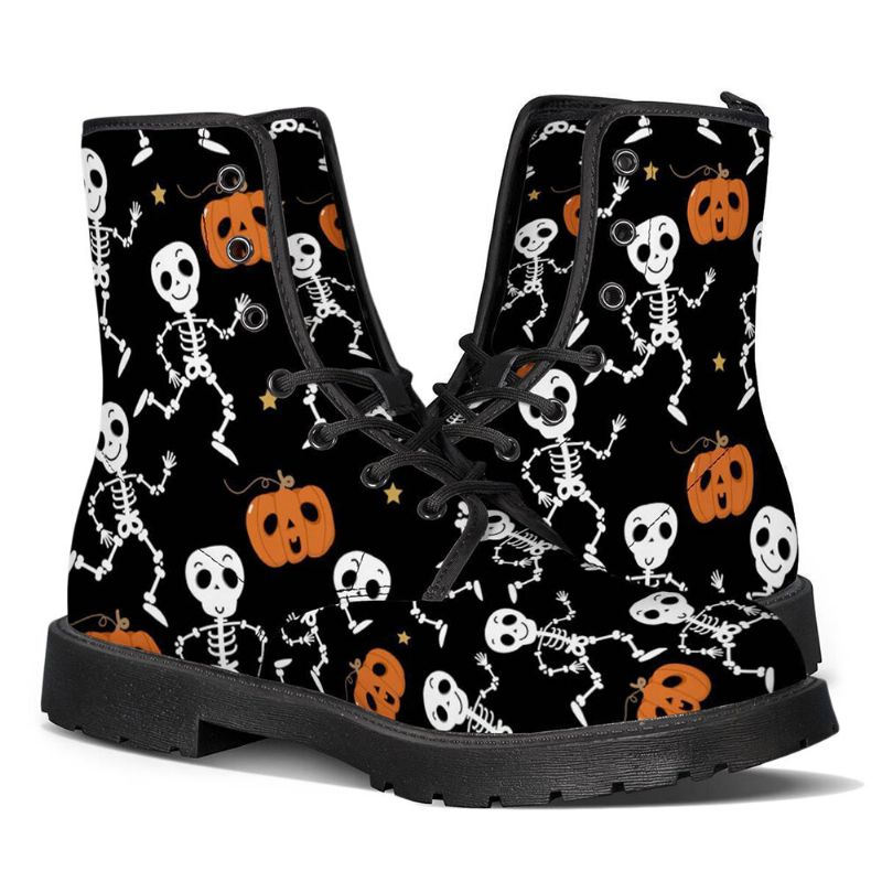 Hommes Cuir Semelle Souple Halloween Wacky Impression Antidérapant Bout Rond Casual Martin Bottes