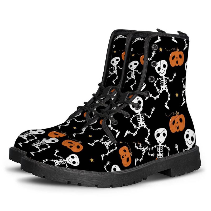 Hommes Cuir Semelle Souple Halloween Wacky Impression Antidérapant Bout Rond Casual Martin Bottes