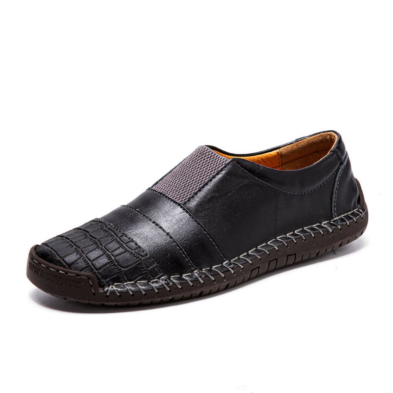 Hommes Cuir De Vachette Couture À La Main Respirant Semelle Souple Sans Lacet Confortable Conduite Chaussures Décontractées