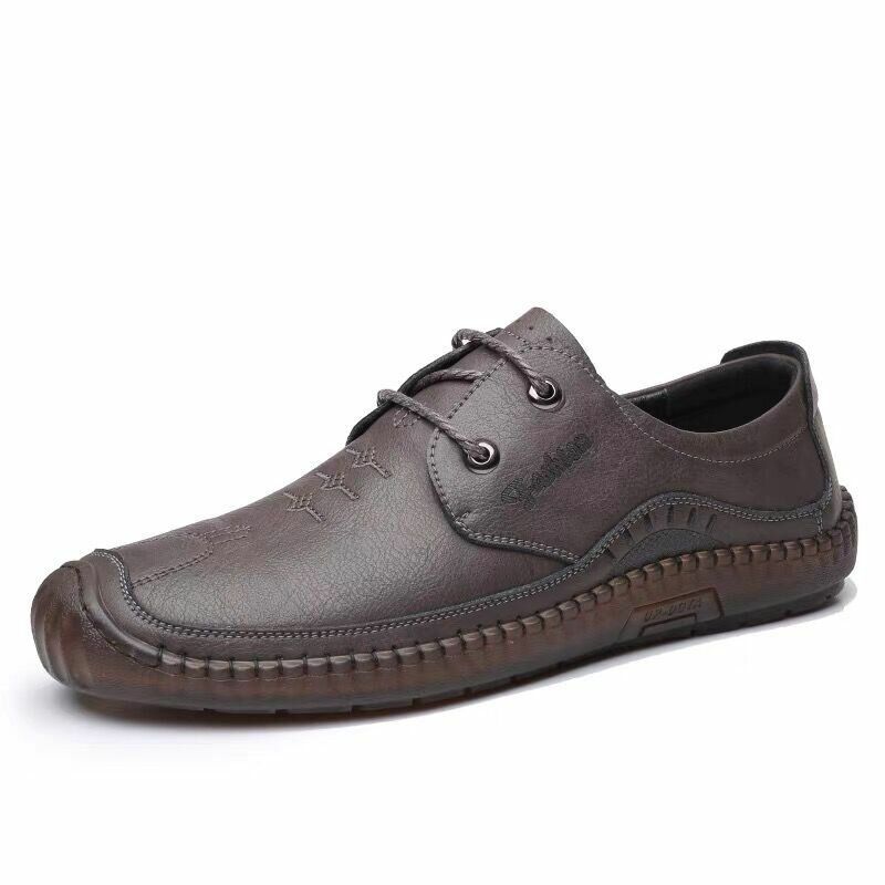 Hommes Cuir De Vachette Respirant Couture À La Main Fond Souple Confortable Conduite Chaussures Plates Décontractées