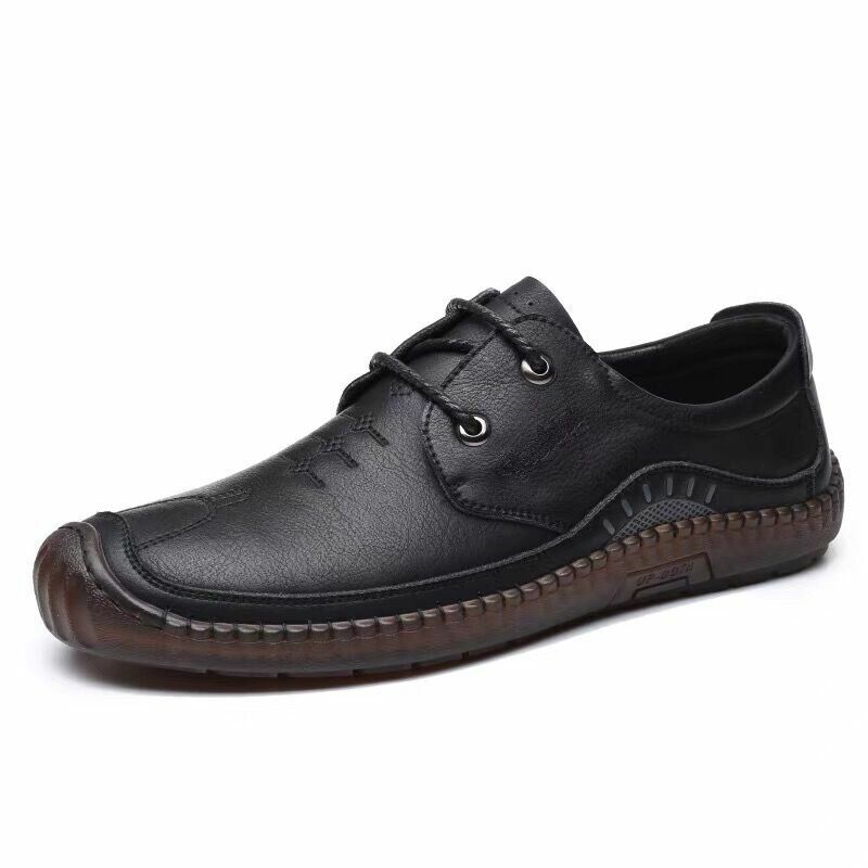 Hommes Cuir De Vachette Respirant Couture À La Main Fond Souple Confortable Conduite Chaussures Plates Décontractées