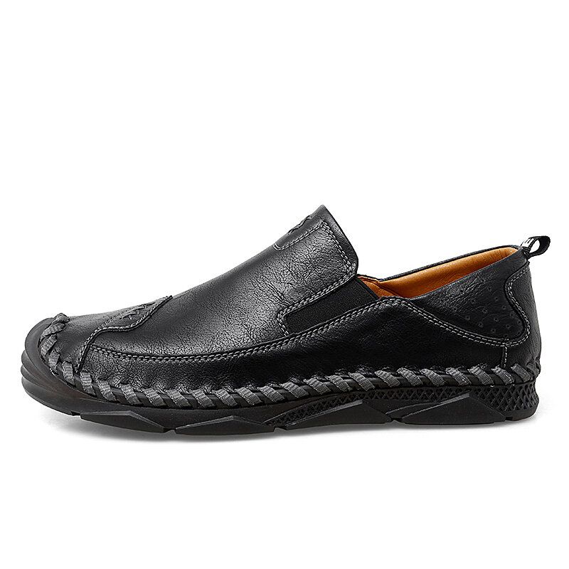 Hommes Cuir De Vachette Respirant Couture À La Main Semelle Souple Bout Fermé Confortable Conduite Chaussures Décontractées