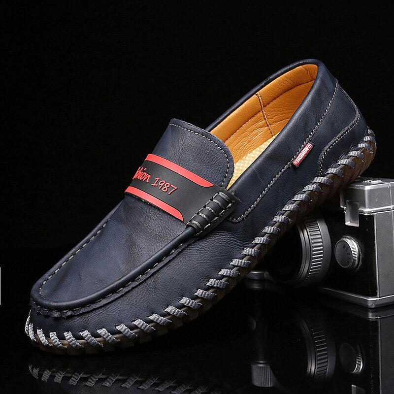 Hommes Cuir De Vachette Respirant Couture À La Main Semelle Souple Confortable Slip On Casual Chaussures