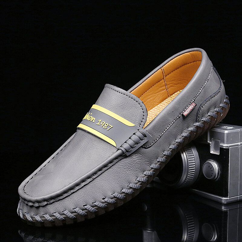 Hommes Cuir De Vachette Respirant Couture À La Main Semelle Souple Confortable Slip On Casual Chaussures