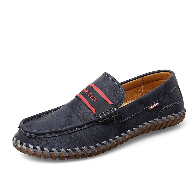 Hommes Cuir De Vachette Respirant Couture À La Main Semelle Souple Confortable Slip On Casual Chaussures