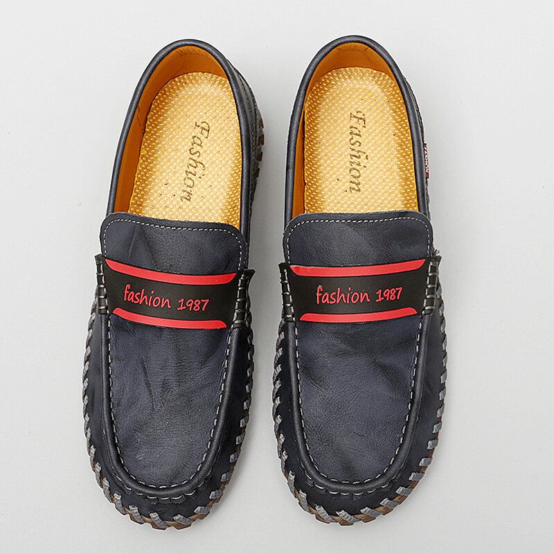 Hommes Cuir De Vachette Respirant Couture À La Main Semelle Souple Confortable Slip On Casual Chaussures