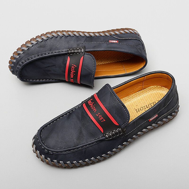 Hommes Cuir De Vachette Respirant Couture À La Main Semelle Souple Confortable Slip On Casual Chaussures