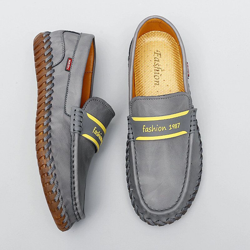 Hommes Cuir De Vachette Respirant Couture À La Main Semelle Souple Confortable Slip On Casual Chaussures