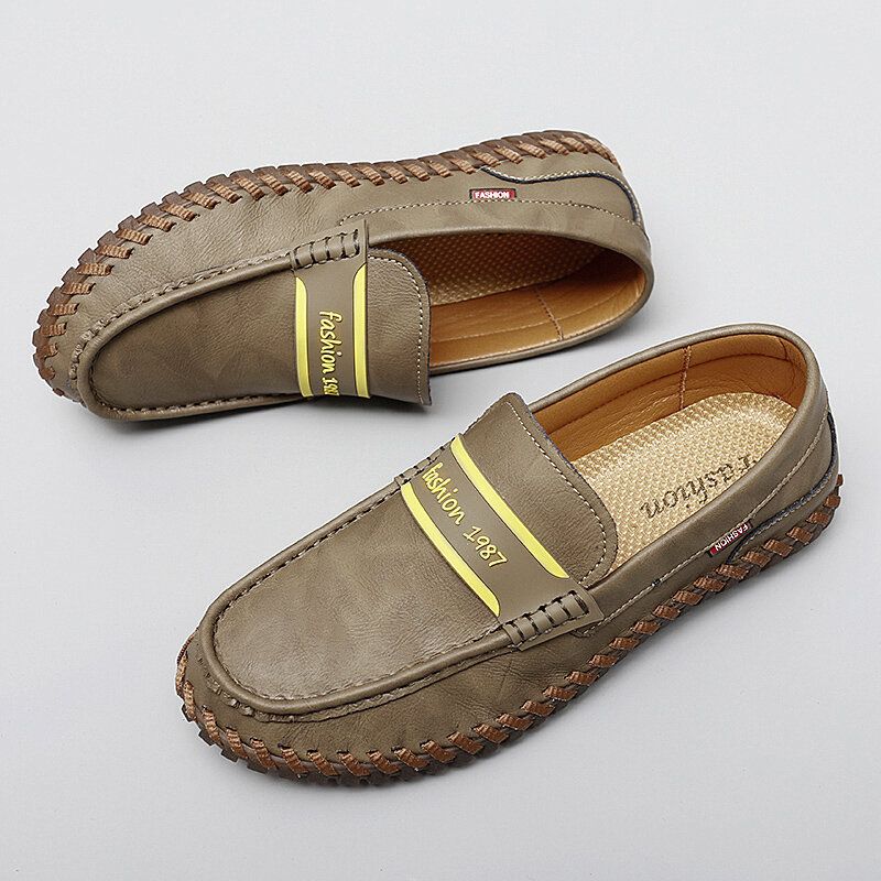 Hommes Cuir De Vachette Respirant Couture À La Main Semelle Souple Confortable Slip On Casual Chaussures