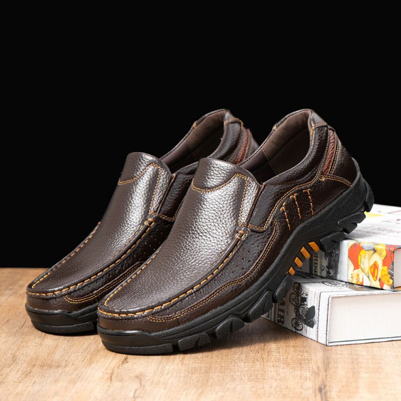 Hommes Cuir De Vachette Respirant Semelle Souple Antidérapant Solide Casual Business Chaussures