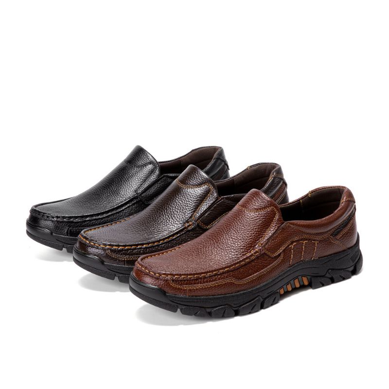 Hommes Cuir De Vachette Respirant Semelle Souple Antidérapant Solide Casual Business Chaussures