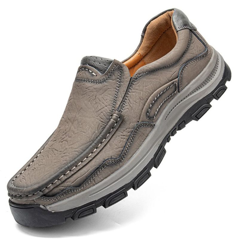 Hommes Cuir De Vachette Respirant Semelle Souple Confortable Sans Lacet Sports De Plein Air Chaussures Décontractées