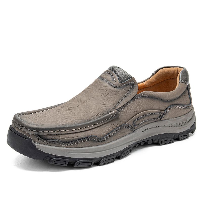 Hommes Cuir De Vachette Respirant Semelle Souple Confortable Sans Lacet Sports De Plein Air Chaussures Décontractées