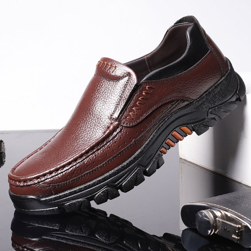 Hommes En Cuir De Vachette Véritable Imperméable Confortable Antidérapant Doux Sans Lacet Décontracté Oxfords