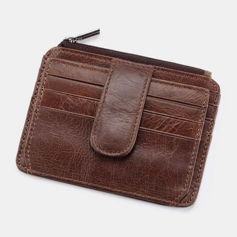 Hommes En Cuir Véritable 11 Fente Pour Carte Porte-carte Mini Fermeture Éclair Porte-monnaie Pochette Portefeuilles