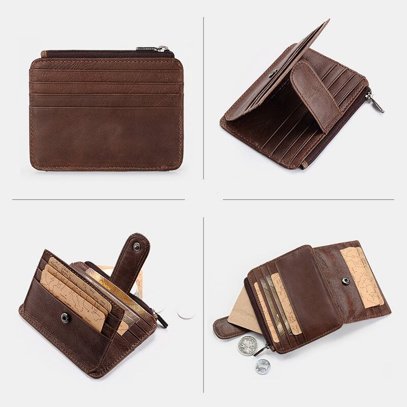 Hommes En Cuir Véritable 11 Fente Pour Carte Porte-carte Mini Fermeture Éclair Porte-monnaie Pochette Portefeuilles