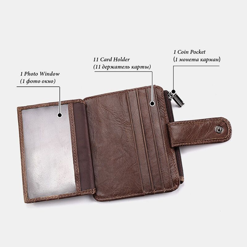 Hommes En Cuir Véritable 11 Fente Pour Carte Porte-carte Mini Fermeture Éclair Porte-monnaie Pochette Portefeuilles