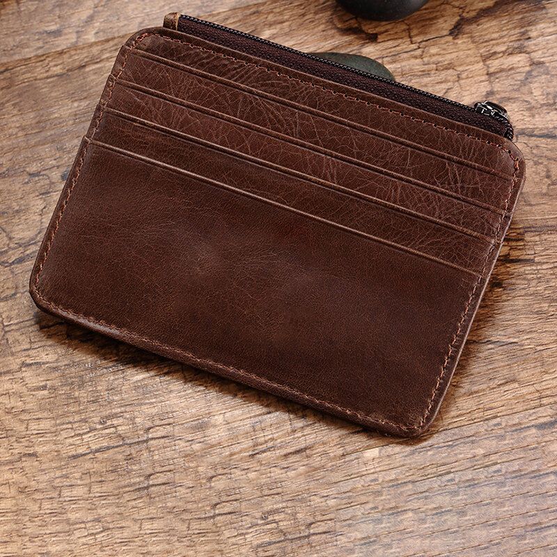 Hommes En Cuir Véritable 11 Fente Pour Carte Porte-carte Mini Fermeture Éclair Porte-monnaie Pochette Portefeuilles