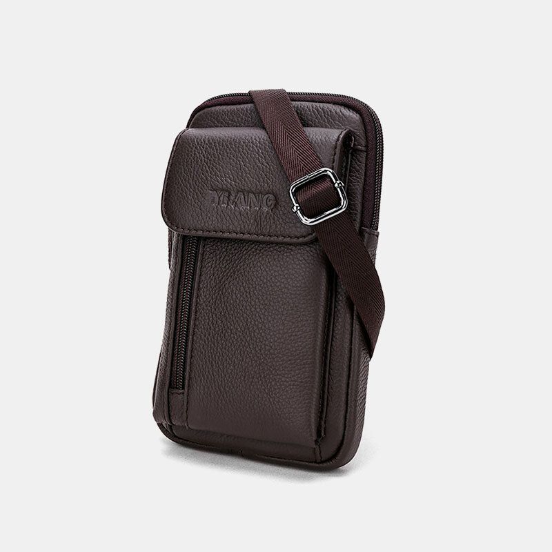 Hommes En Cuir Véritable 6.3 Pouces Support De Téléphone Ceinture Sac Sac À Bandoulière