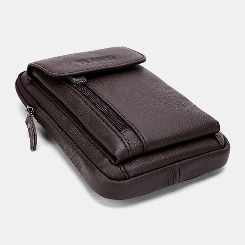 Hommes En Cuir Véritable 6.3 Pouces Support De Téléphone Ceinture Sac Sac À Bandoulière