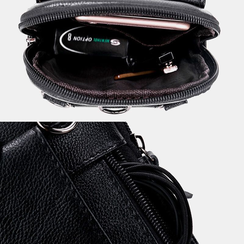 Hommes En Cuir Véritable 6.3 Pouces Support De Téléphone Ceinture Sac Sac À Bandoulière