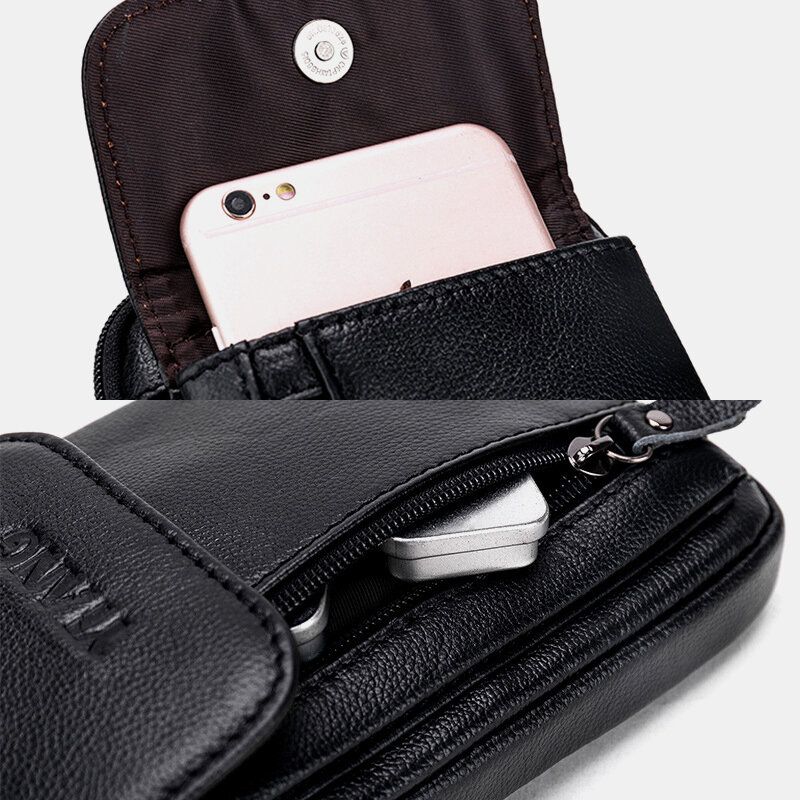 Hommes En Cuir Véritable 6.3 Pouces Support De Téléphone Ceinture Sac Sac À Bandoulière