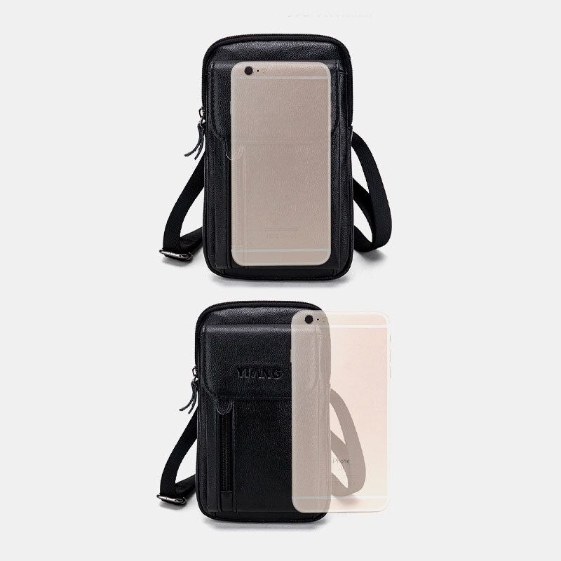 Hommes En Cuir Véritable 6.3 Pouces Support De Téléphone Ceinture Sac Sac À Bandoulière