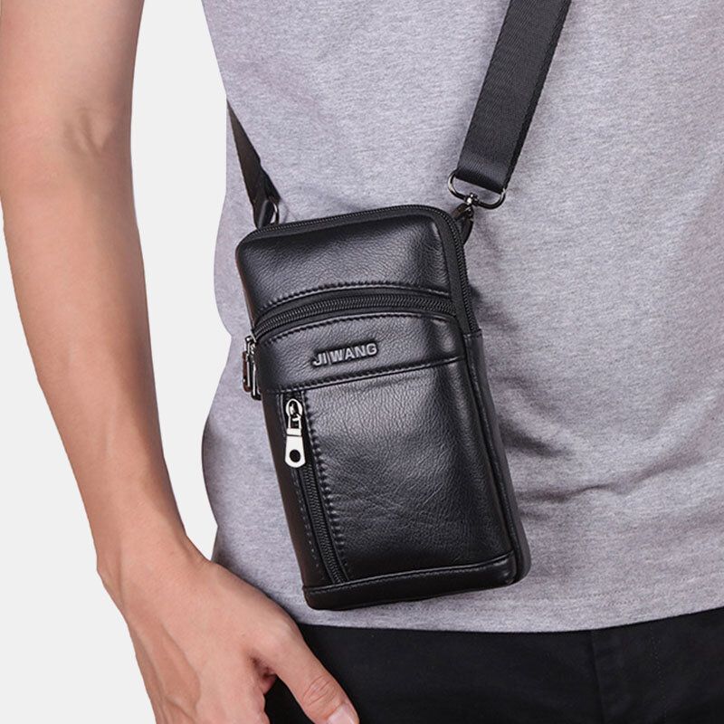 Hommes En Cuir Véritable 6.5 Pouces Rétro Téléphone Sac Ceinture Sac Bandoulière Sac