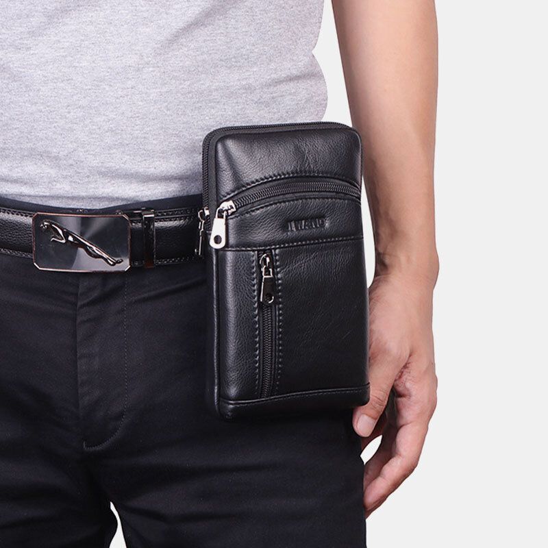 Hommes En Cuir Véritable 6.5 Pouces Rétro Téléphone Sac Ceinture Sac Bandoulière Sac