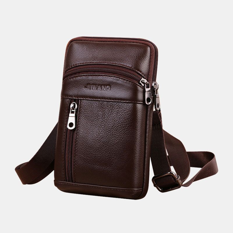 Hommes En Cuir Véritable 6.5 Pouces Rétro Téléphone Sac Ceinture Sac Bandoulière Sac