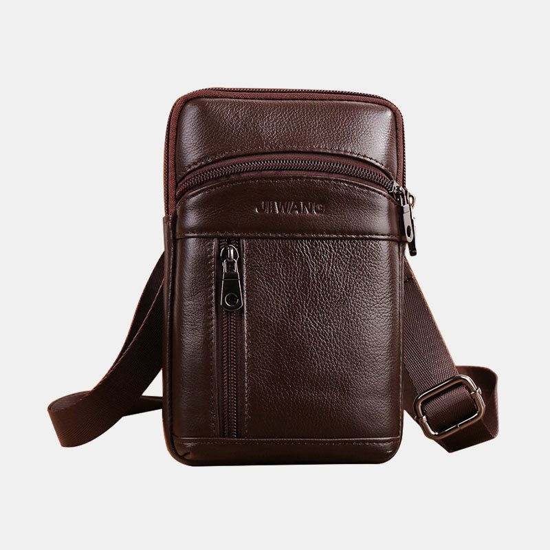 Hommes En Cuir Véritable 6.5 Pouces Rétro Téléphone Sac Ceinture Sac Bandoulière Sac