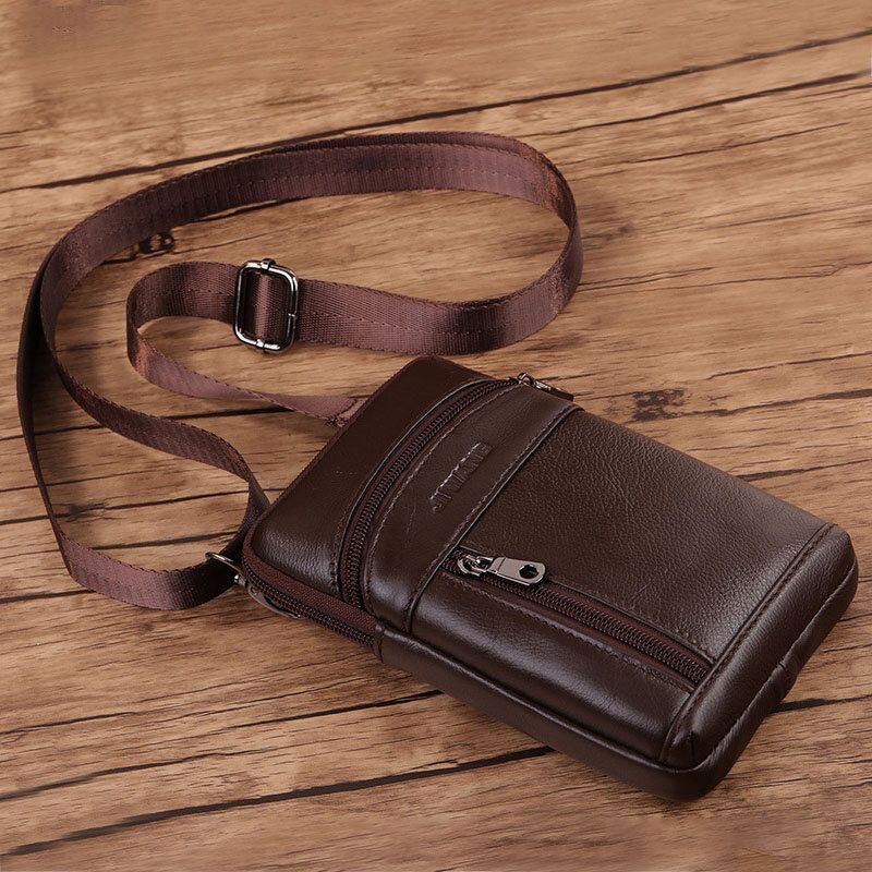 Hommes En Cuir Véritable 6.5 Pouces Rétro Téléphone Sac Ceinture Sac Bandoulière Sac