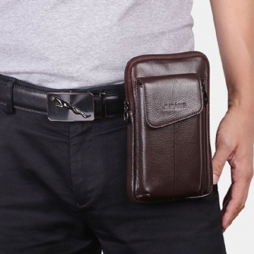 Hommes En Cuir Véritable 6.5 Pouces Téléphone Sac Taille Sac Ceinture Sac Bandoulière Sac