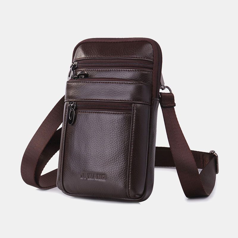 Hommes En Cuir Véritable 7 Pouces Sac De Téléphone Sac De Taille Sac De Ceinture Sac À Bandoulière Sac À Bandoulière