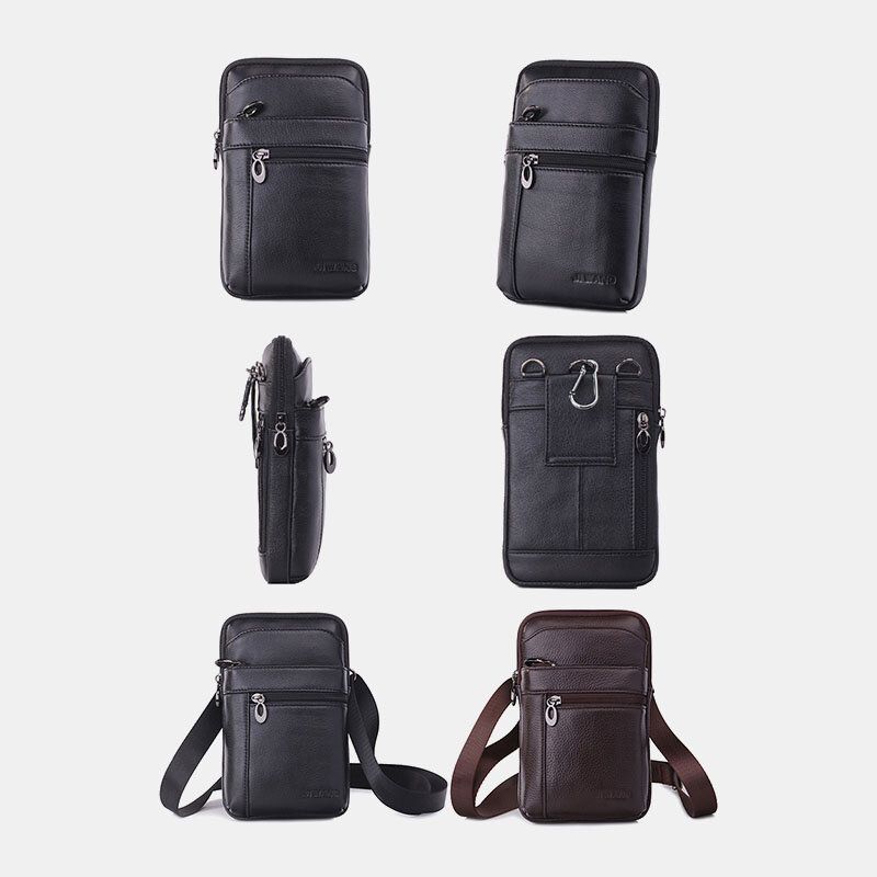 Hommes En Cuir Véritable 7 Pouces Sac De Téléphone Sac De Taille Sac De Ceinture Sac À Bandoulière Sac À Bandoulière