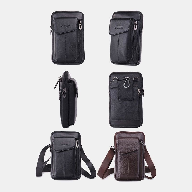 Hommes En Cuir Véritable 7 Pouces Sac De Téléphone Sac De Taille Sac De Ceinture Sac À Bandoulière Sac À Bandoulière