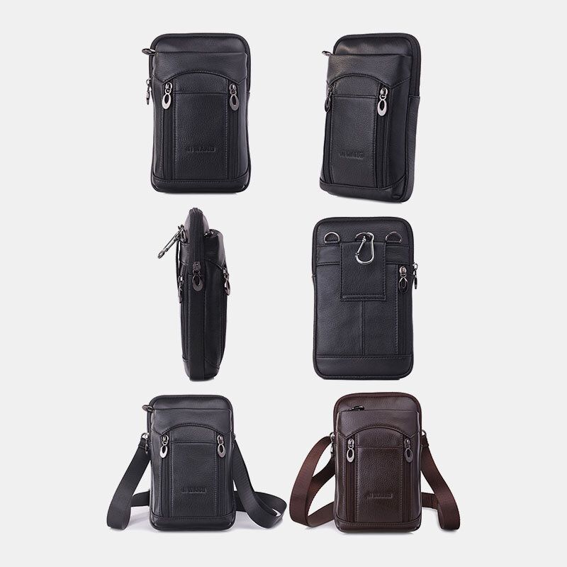 Hommes En Cuir Véritable 7 Pouces Sac De Téléphone Sac De Taille Sac De Ceinture Sac À Bandoulière Sac À Bandoulière