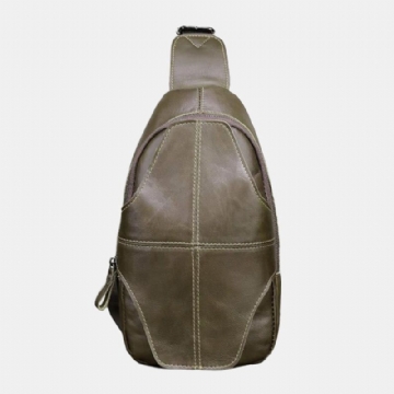 Hommes En Cuir Véritable Antivol Rétro Décontracté Affaires Sac À Bandoulière Sac De Poitrine Sac À Bandoulière