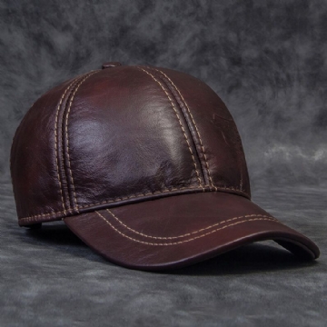 Hommes En Cuir Véritable Armure Toile Dôme Grand Bord Casquette De Baseball Hiver Extérieur Chaleur Réglable Protection Des Oreilles Chapeau En Peau De Vache