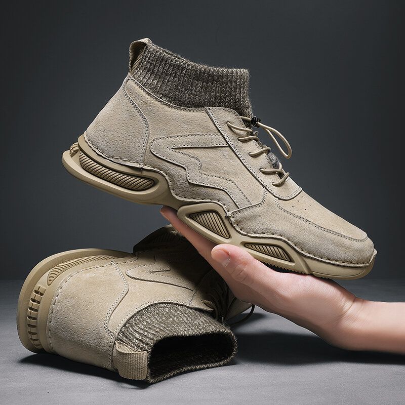 Hommes En Cuir Véritable Couture À La Main Respirant Semelle Souple Sport Bottines Décontractées