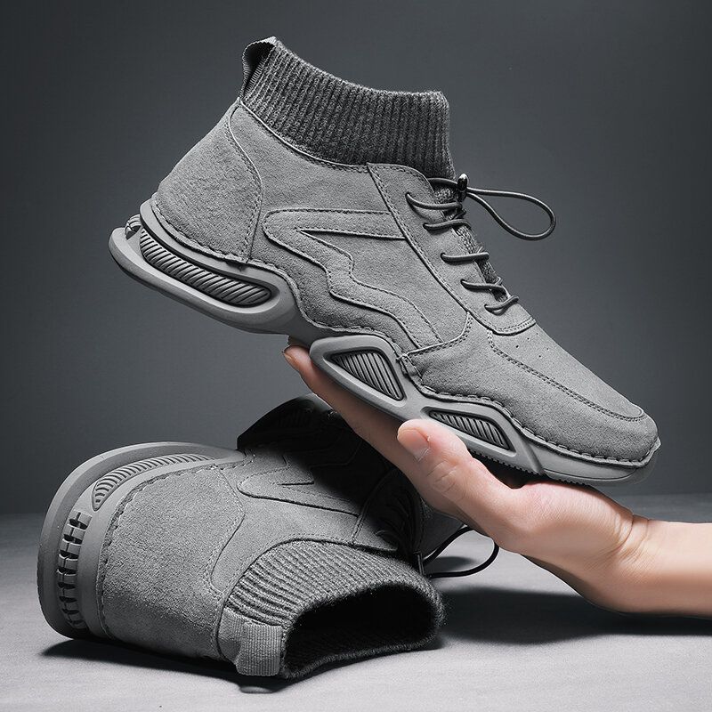 Hommes En Cuir Véritable Couture À La Main Respirant Semelle Souple Sport Bottines Décontractées