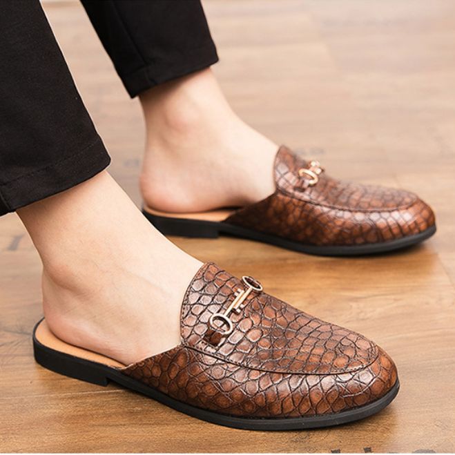 Hommes Cuir Véritable Crocodile Motif Maison Casual Pantoufles