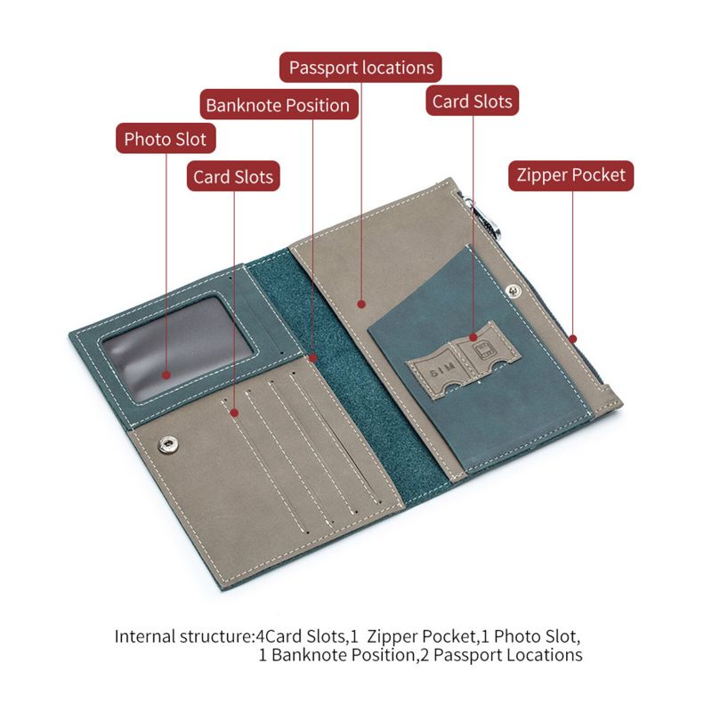 Hommes En Cuir Véritable Décontracté Ultra-mince Multifonctionnel Portefeuille Voyage Passeport Document Sac Portefeuille