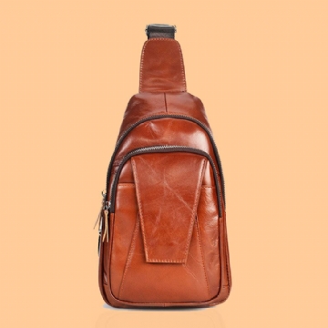 Hommes En Cuir Véritable Dos Anti-vol Fermeture Éclair Poche Poitrine Sac Mode Décontracté Résistant À L'usure Sac À Bandoulière Sac À Bandoulière