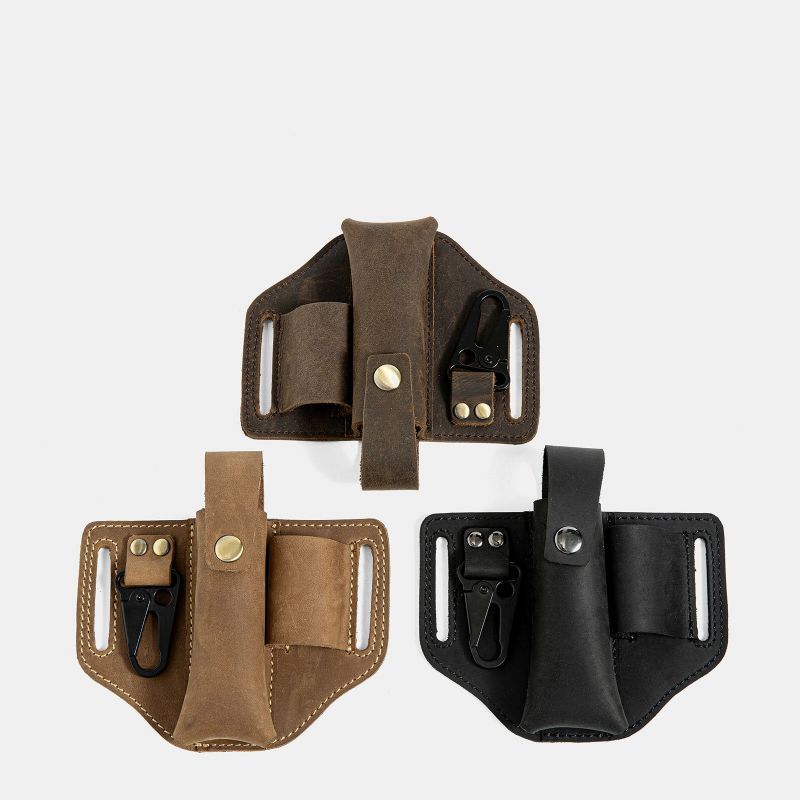 Hommes En Cuir Véritable Edc Fanny Pack Multitool Lampe De Poche Clé Couteau Pliant Organisateur Taille Ceinture Sac