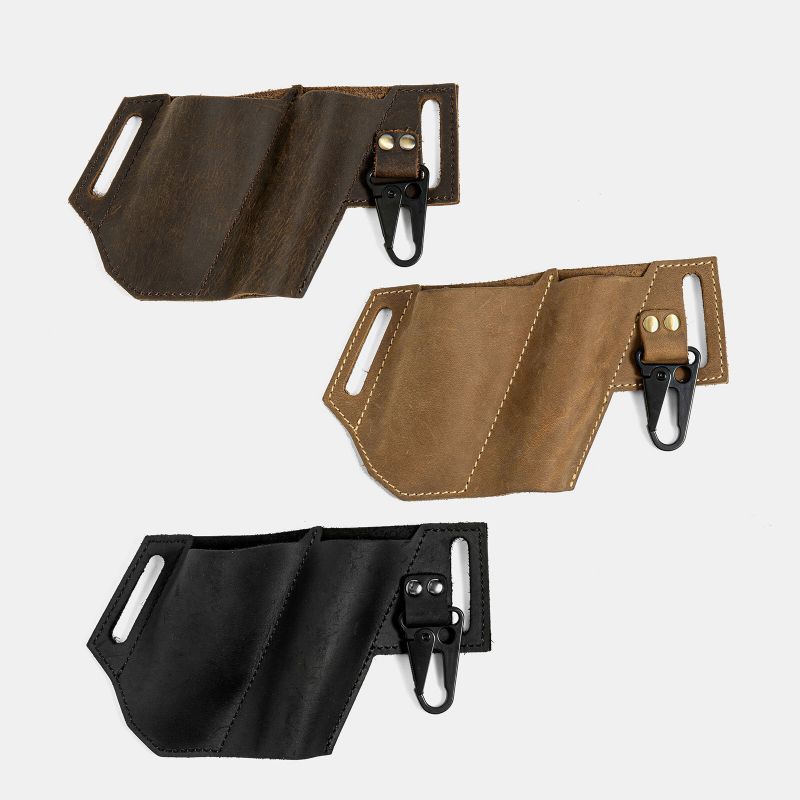 Hommes En Cuir Véritable Edc Multitool Lampe De Poche Clé Couteau Pliant Organisateur Taille Ceinture Sac