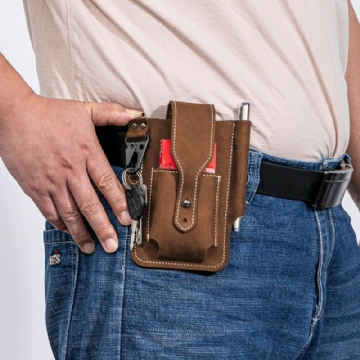 Hommes En Cuir Véritable Edc Multitool Stylo Porte-clés Organisateur Taille Ceinture Sac